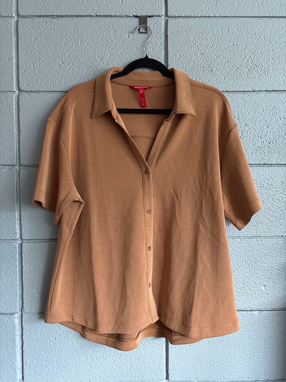 NWT SPANX AirEssentials Sandwashed Button-Down Shirt size 1X in Maplewood